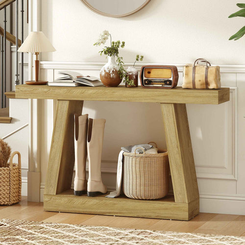 HOMCOM 140cm Console Table, Sofa Back with Storage, Oak.