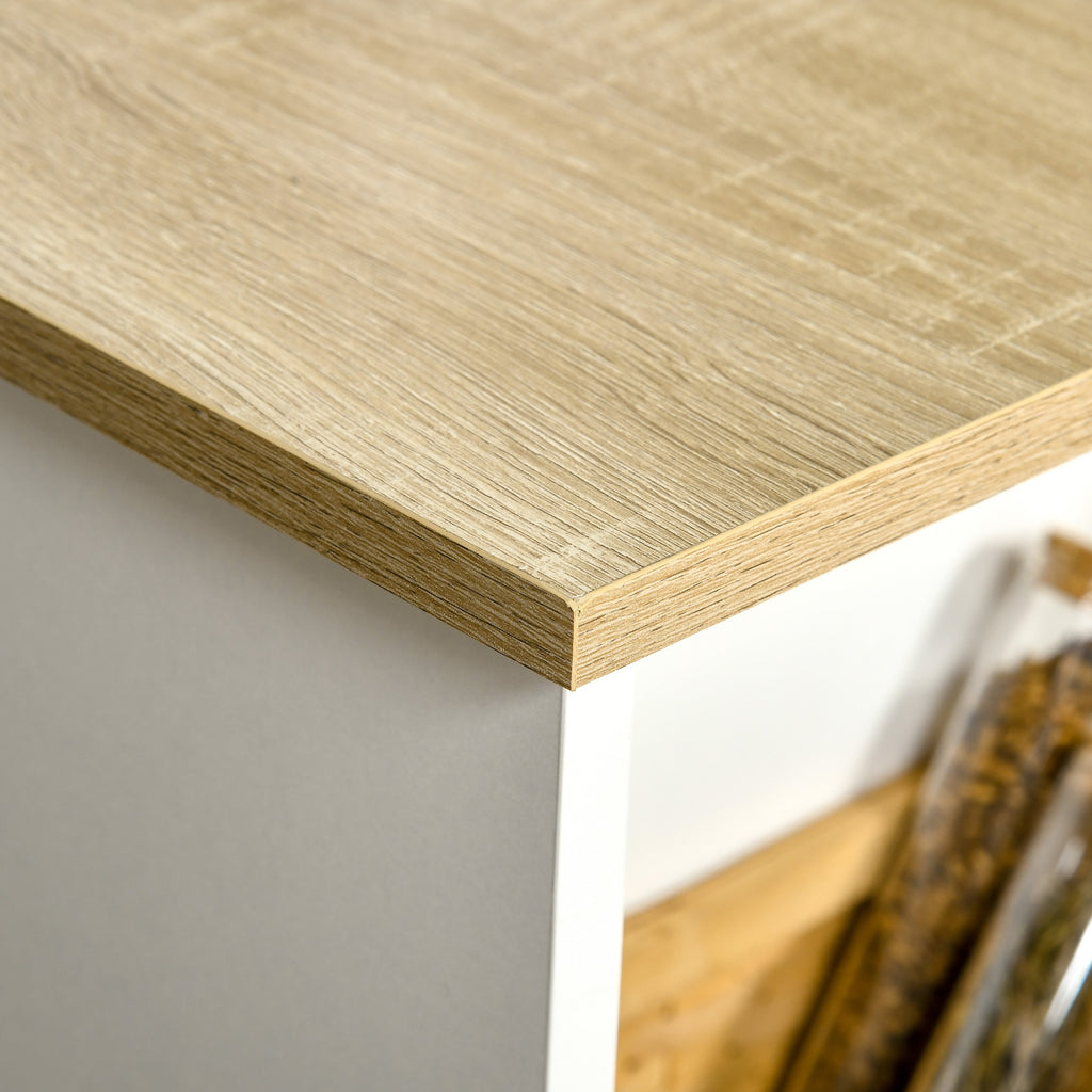 Bar Table with 3 Shelves and Protective Bars, in Steel and Chipboard, 112x57x106 cm, White