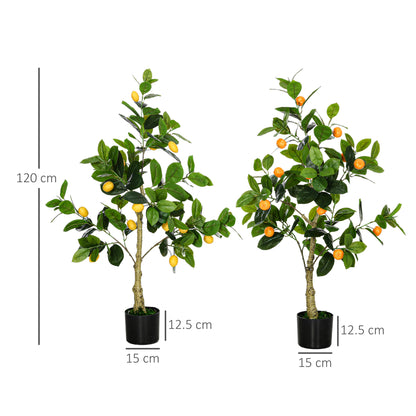 Set of 2 Artificial Lemon and Orange Plants 120cm High for Indoors with Pot