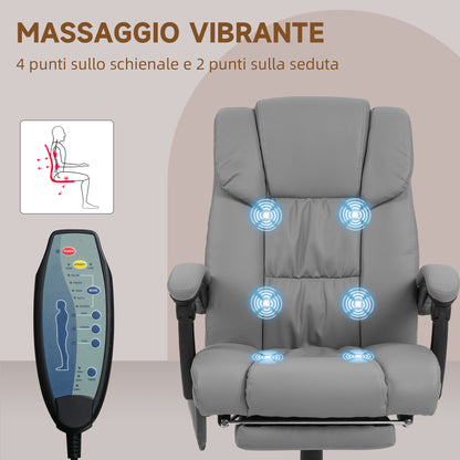 Massage and Recliner Chair with Footrest, in Faux Leather and Steel, 66x75x112-122 cm, Grey