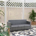 Outsunny 3-Seater Outdoor Sofa in PE Rattan and Metal with Seat and Back Cushions, 185x70x80 cm, Grey