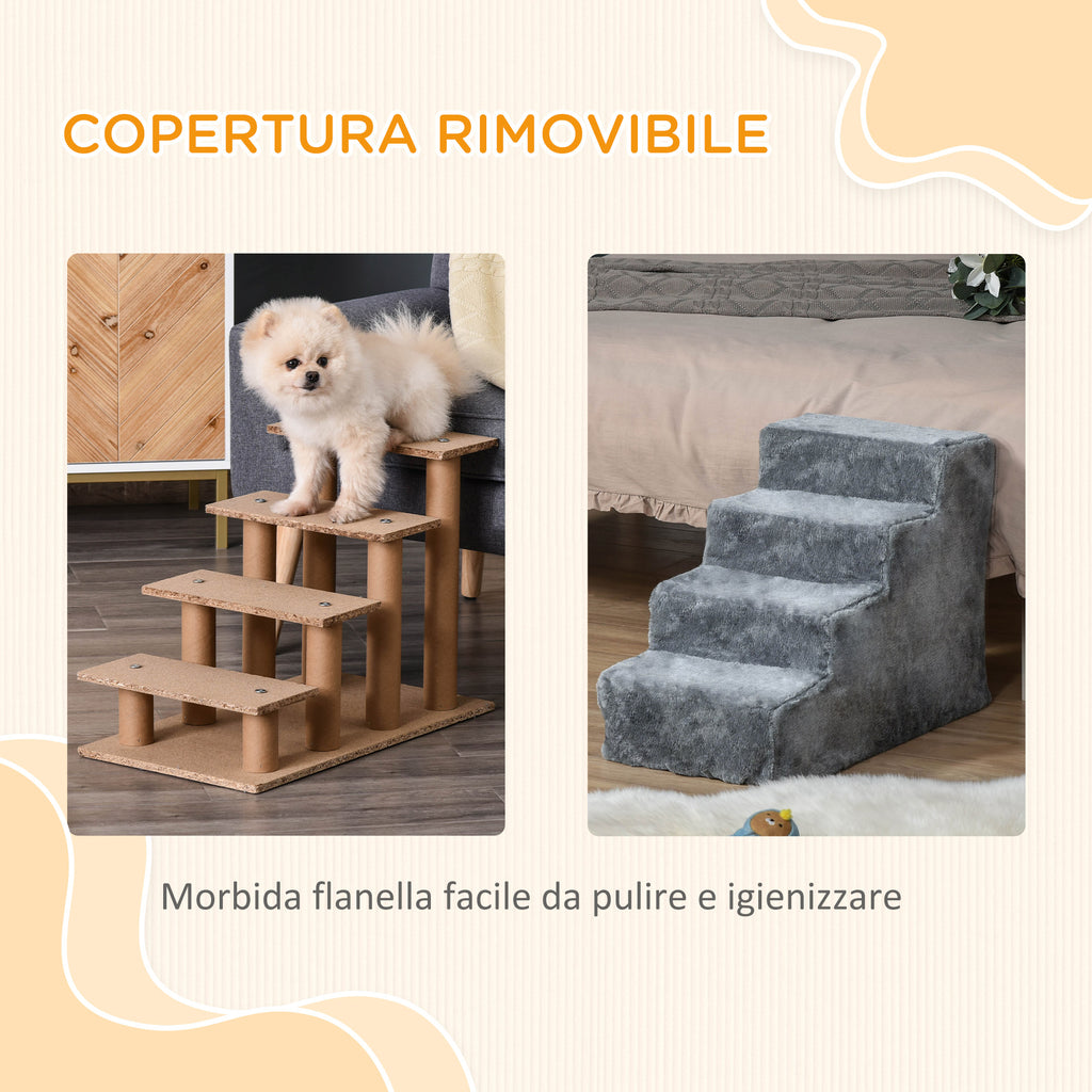 Portable 4-Step Dog Stairs, Removable Flannel and Chipboard, 60x35x44 cm, Grey
