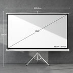 100" Foldable Projector Screen, 16:9 Format, Adjustable Tripod, 235.8 x 8 x 136 cm, White