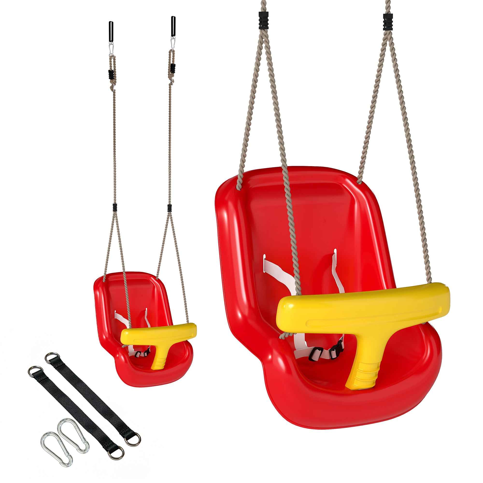 Baby Swing 9-36 Months Adjustable with Ropes and Carabiners, PE, 28x36x180 cm, Red and Yellow