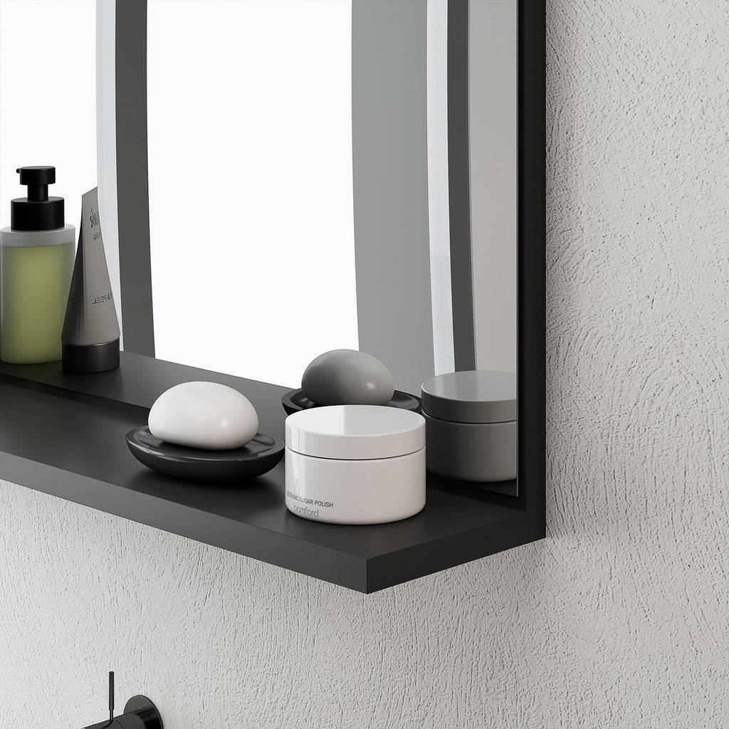 Wall-Mounted Bathroom Mirror with Shelf, Modern and Multipurpose Design, 60x12x40 cm, Black