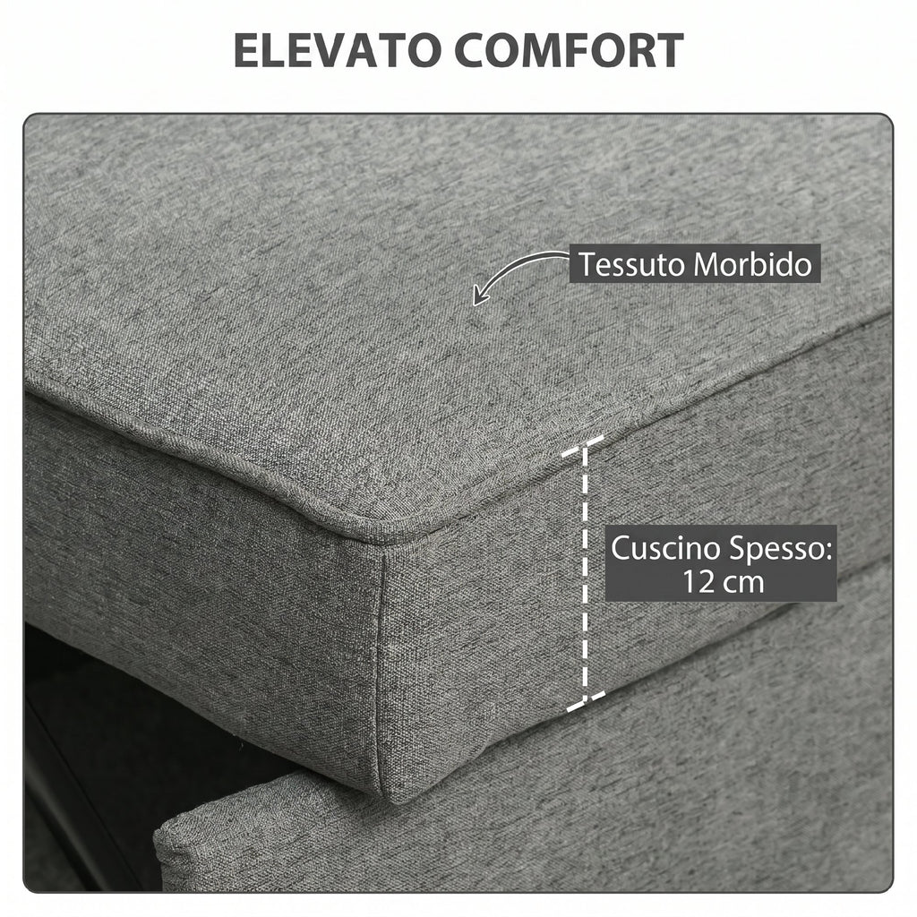 HOMCOM 3-in-1 2-Seater Sofa Bed with 3-Position Adjustable Backrest and 2 Cushions, Linen-Effect Fabric, Grey