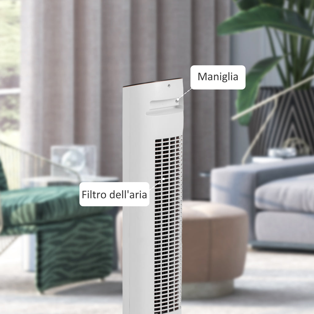 HOMCOM Column Fan with Remote Control and 3 Speeds, 15 Hour Timer, Oscillation and Night Mode, White - Borgè