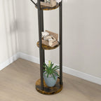 Industrial Style Rotating Floor Coat Rack with 8 Hooks and 4 Shelves, Ø30x175cm, Brown