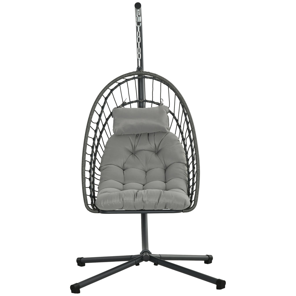 Hanging Armchair in PE Rattan with Cushion, Folding Seat and Steel Structure, Grey - Borgè