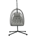 Hanging Armchair in PE Rattan with Cushion, Folding Seat and Steel Structure, Grey - Borgè