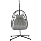 Hanging Armchair in PE Rattan with Cushion, Folding Seat and Steel Structure, Grey - Borgè
