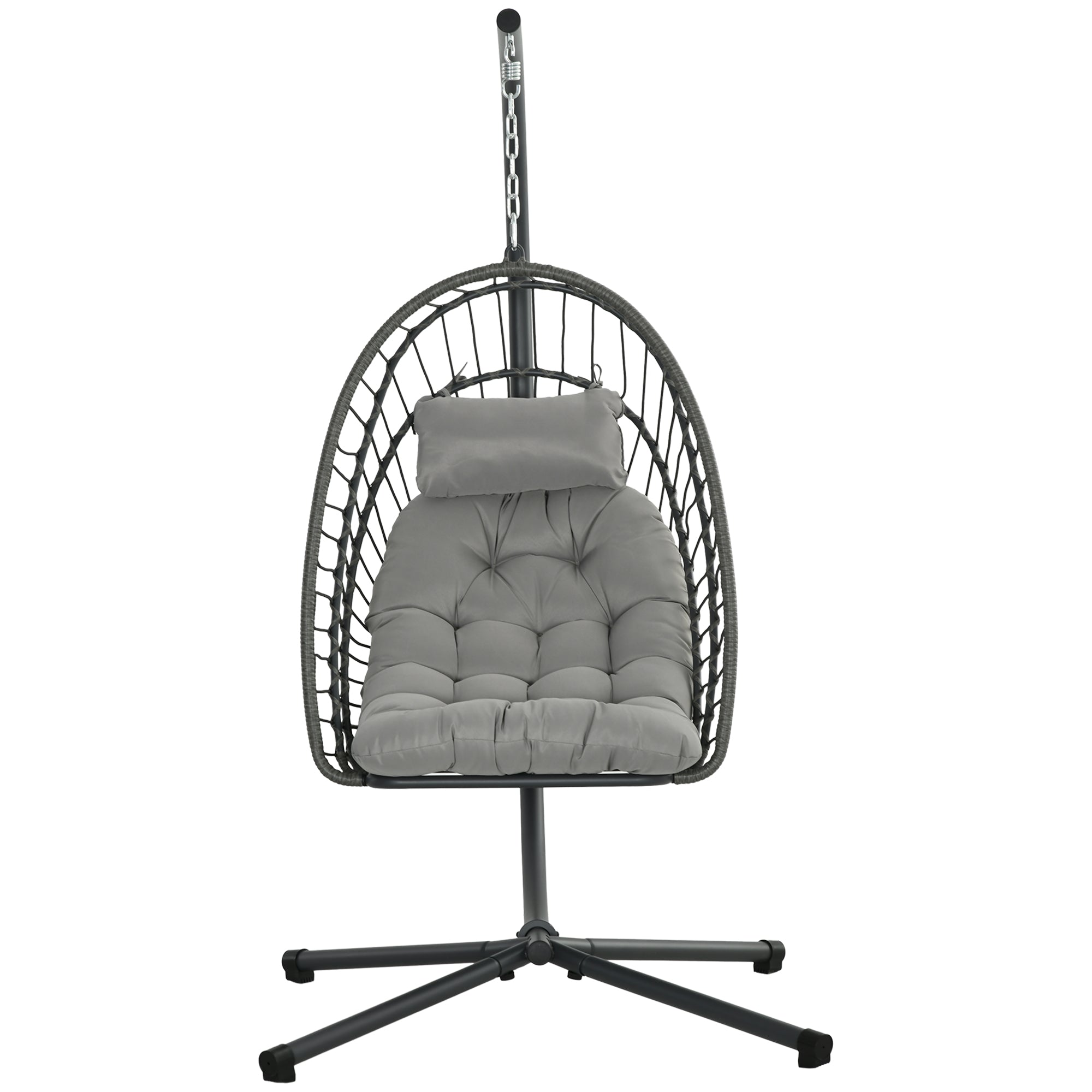 Hanging Armchair in PE Rattan with Cushion, Folding Seat and Steel Structure, Grey - Borgè