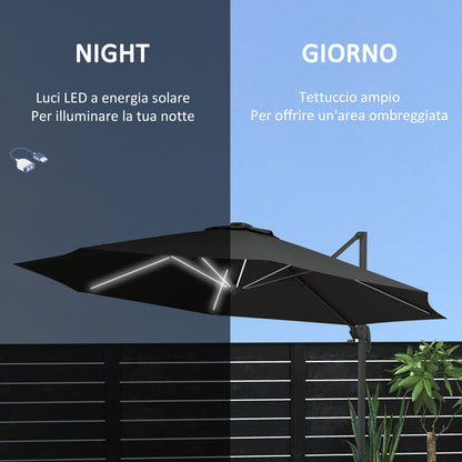 Outsunny Outdoor Umbrella with LED Lights and Adjustable Angle, in Aluminum and Polyester Ø3x2.5 m, Gray