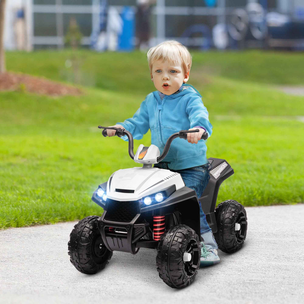 AIYAPLAY 12V Electric Quad Bike for Kids with 2 Motors, Suspension, LED Headlights, MP3, 37-60 Months, Indoor/Outdoor, White