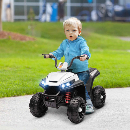 AIYAPLAY 12V Electric Quad Bike for Kids with 2 Motors, Suspension, LED Headlights, MP3, 37-60 Months, Indoor/Outdoor, White