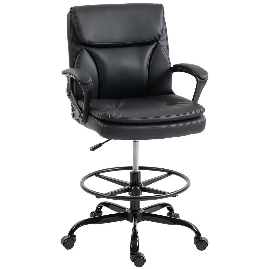 HOMCOM Swivel Office Chair in Faux Leather, Height-Adjustable, High Back, Armrests, for Study, Black