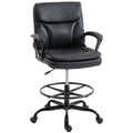 HOMCOM Swivel Office Chair in Faux Leather, Height-Adjustable, High Back, Armrests, for Study, Black