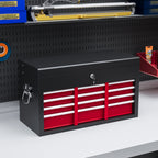 Tool Box with 6 Drawers in Steel with Lock, 60x26x34cm, Black and Red
