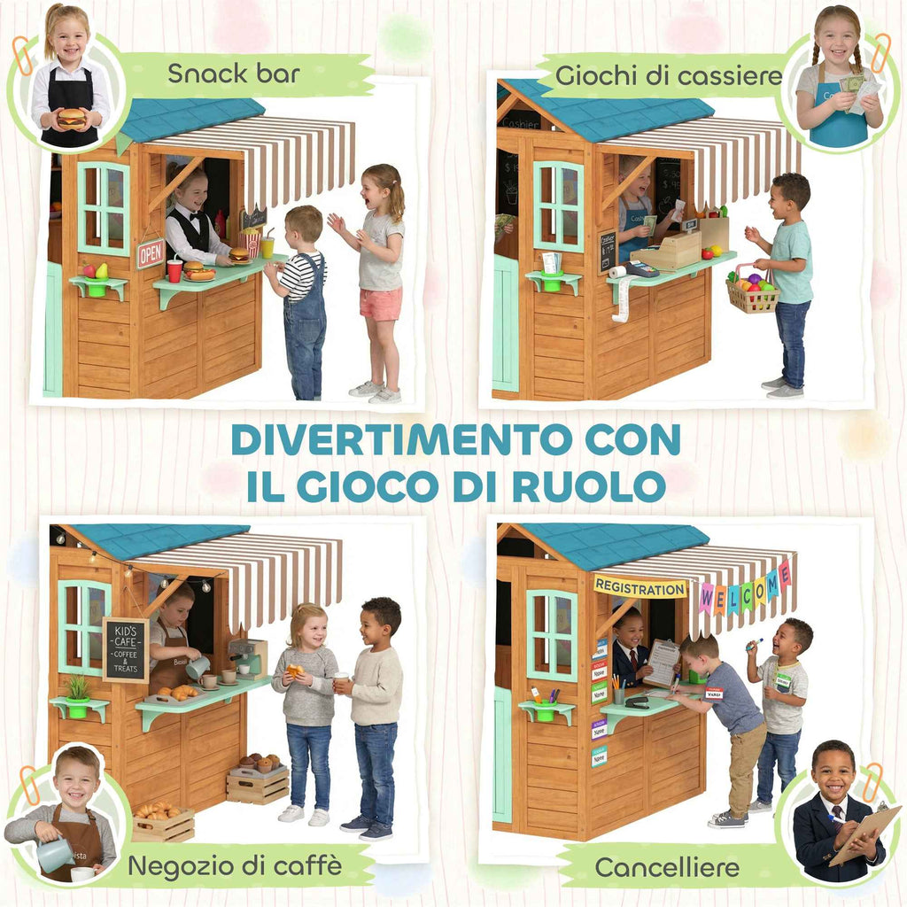 Children's Garden Playhouse with Window, Snack Bar, Half Door, Plant Stand, Target Cloth, 4 Balls, Blackboard