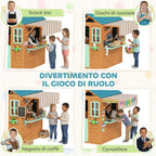 Children's Garden Playhouse with Window, Snack Bar, Half Door, Plant Stand, Target Cloth, 4 Balls, Blackboard