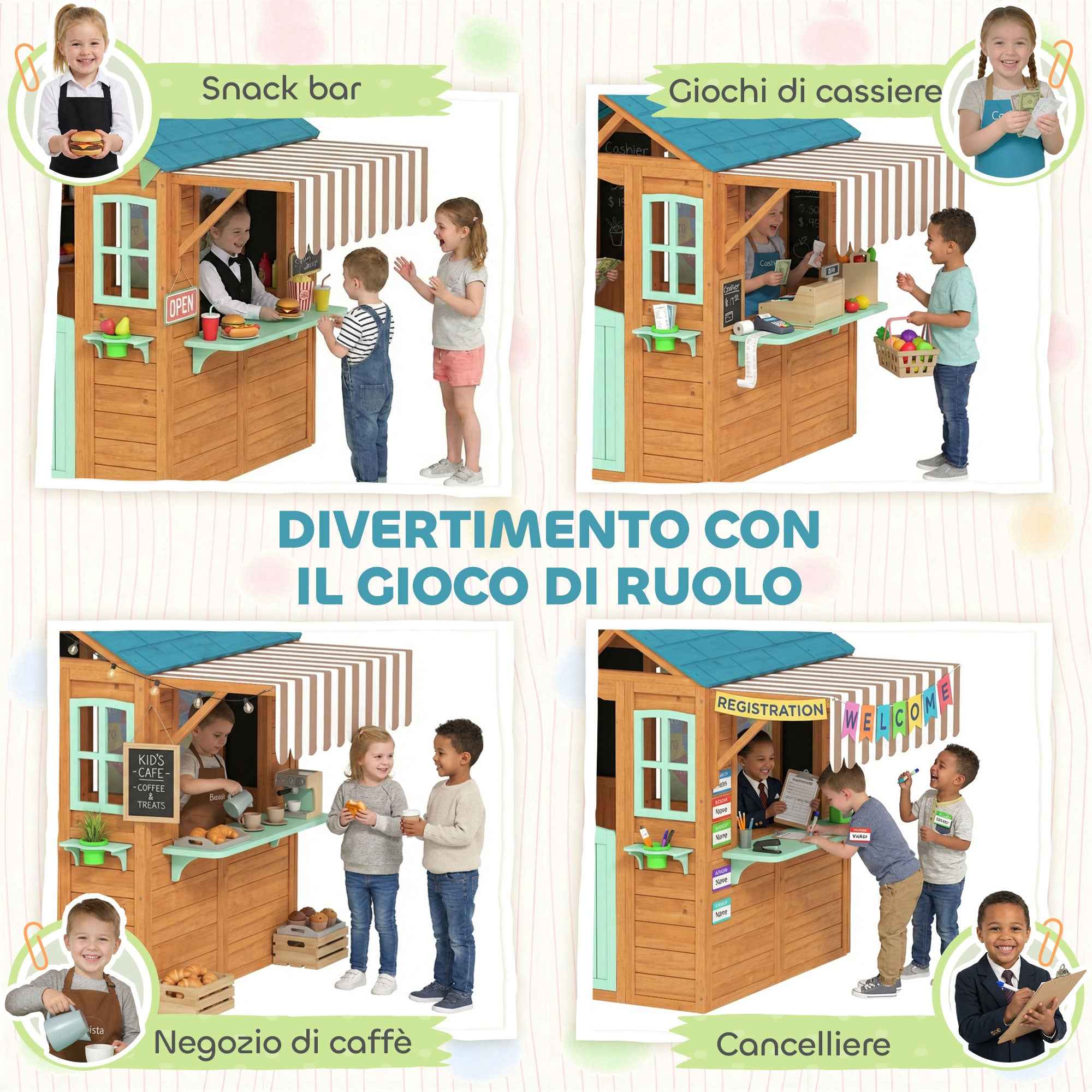 Children's Garden Playhouse with Window, Snack Bar, Half Door, Plant Stand, Target Cloth, 4 Balls, Blackboard