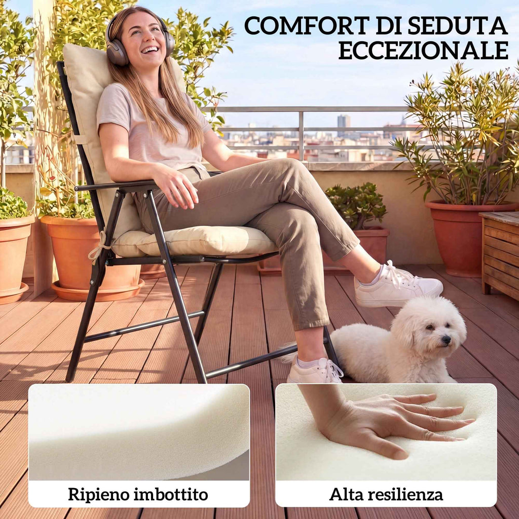 Outsunny Set of 2 Outdoor Chair Cushions with Ties, Polyester and Cotton, 120x50x8 cm, Beige