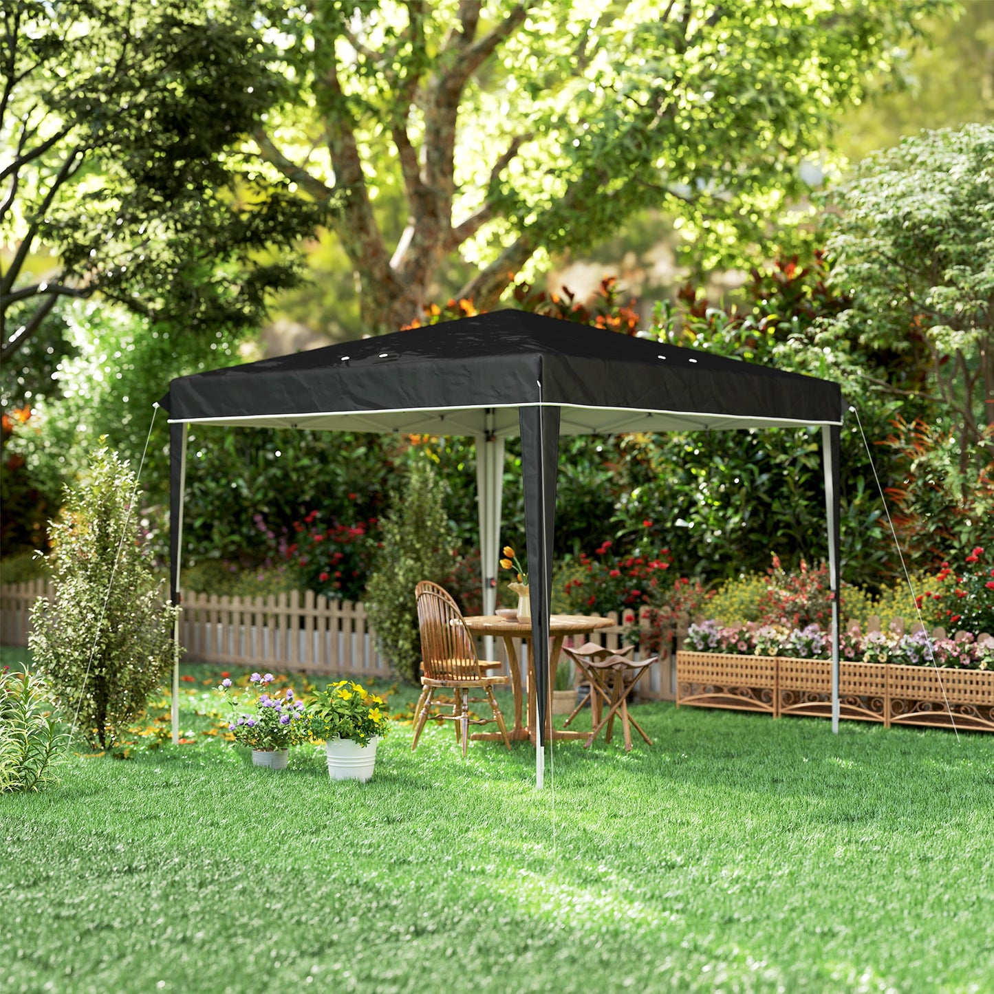 Gazebo 3x3m for 6-9 People Adjustable Height with Drainage Holes, in Metal and Black Oxford Fabric