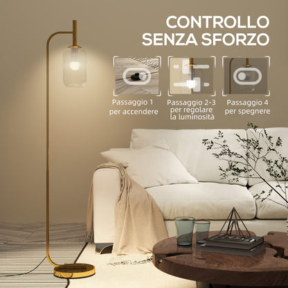 Modern Floor Lamp with Glass Shade and Foot Switch for E27 Bulbs, Gold