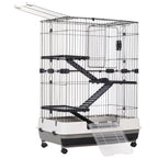 3-Tier Metal Cage with Tray for Rodents, Rabbits and Ferrets with 4 Wheels, 81.2 x 52.7 x 114 cm, Black - Borge' Group Limited