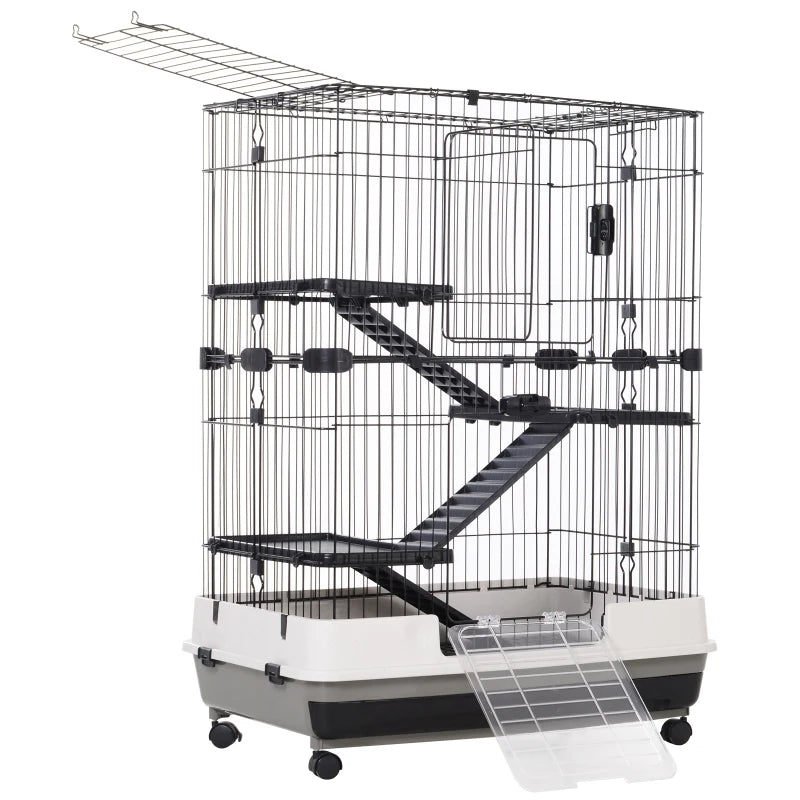 3-Tier Metal Cage with Tray for Rodents, Rabbits and Ferrets with 4 Wheels, 81.2 x 52.7 x 114 cm, Black - Borge' Group Limited