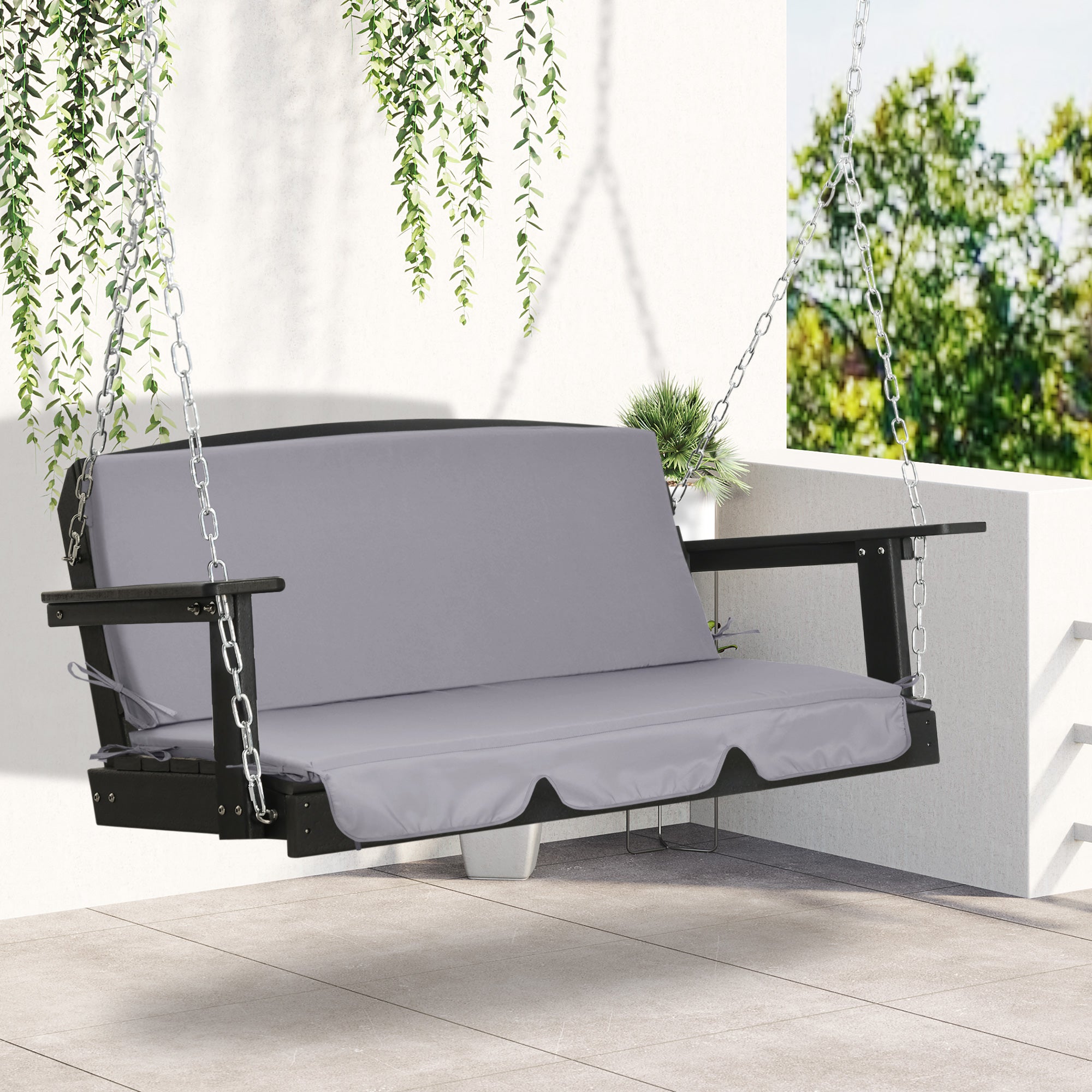 Outdoor Cushions for 3-Seater Garden Swings with Laces, 2 Pieces of 130x45x5 cm, Grey