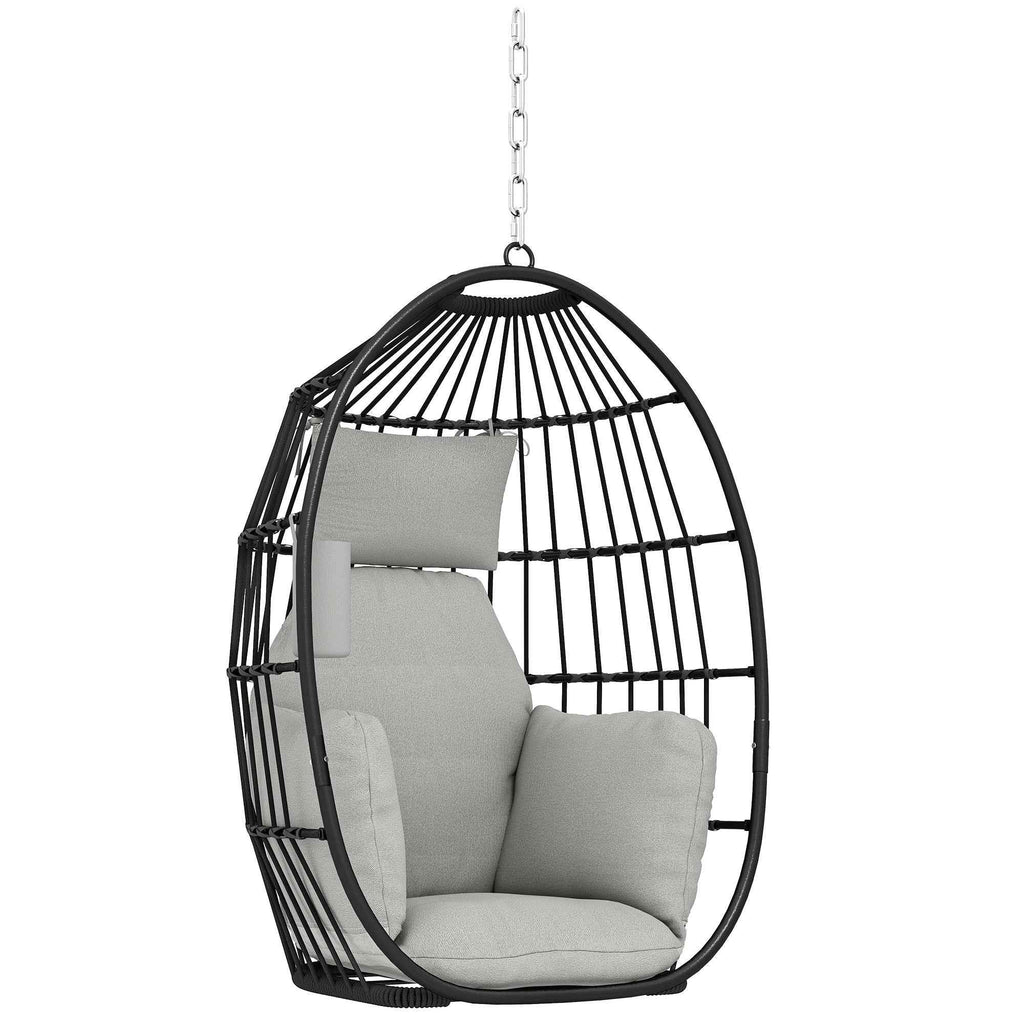 Outsunny Hanging Egg Chair with Hook, Cushion and Headrest, in Steel and Polyester, 75x62x107 cm, Grey