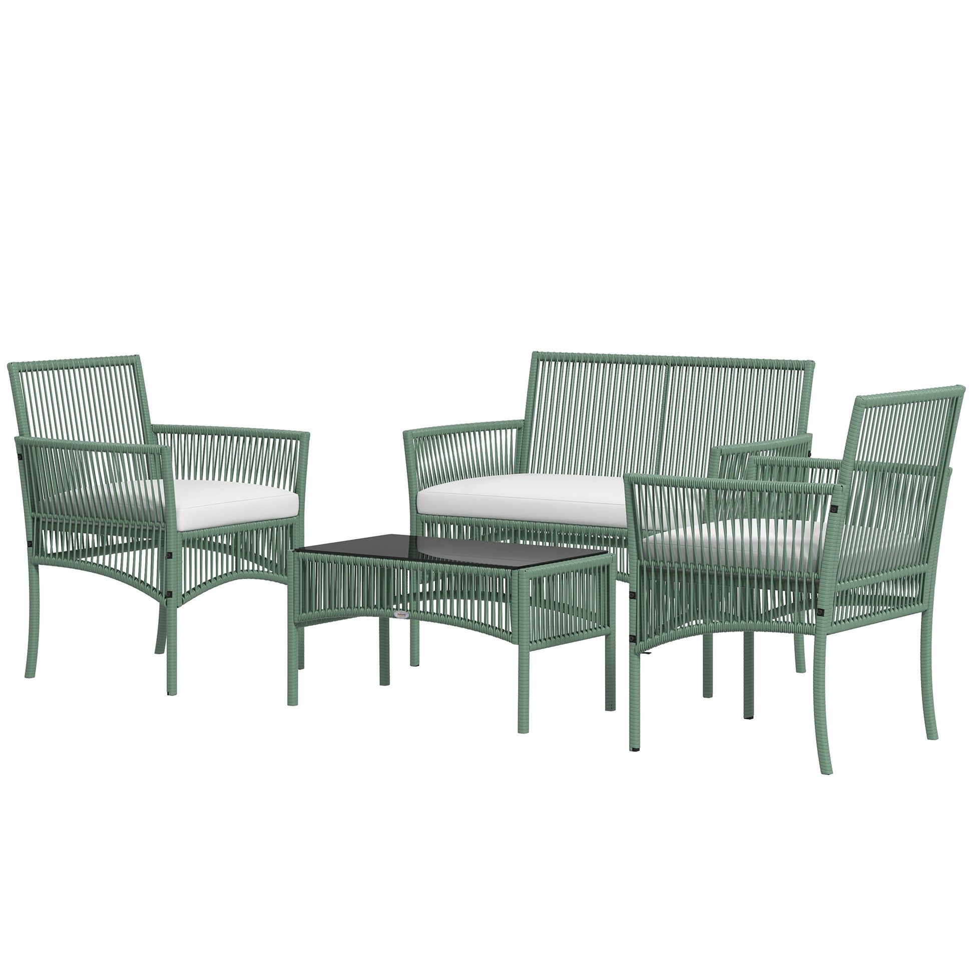 Outsunny Garden set in Rattan with 4 pieces with 2 armchairs, sofa and coffee table, green - Borgè