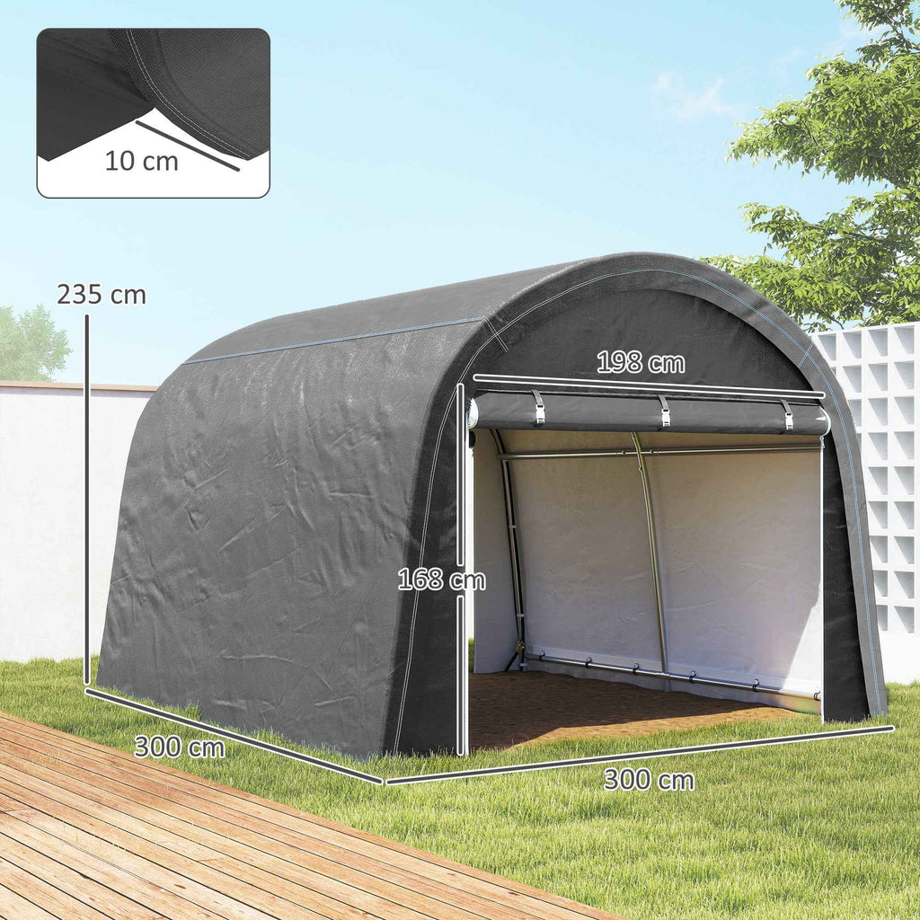 Outsunny Garden Tent for Motorcycles, Bicycles and Tools with 2 Zip Entrances, Made of Steel and PE, 300x300x235 cm, Grey