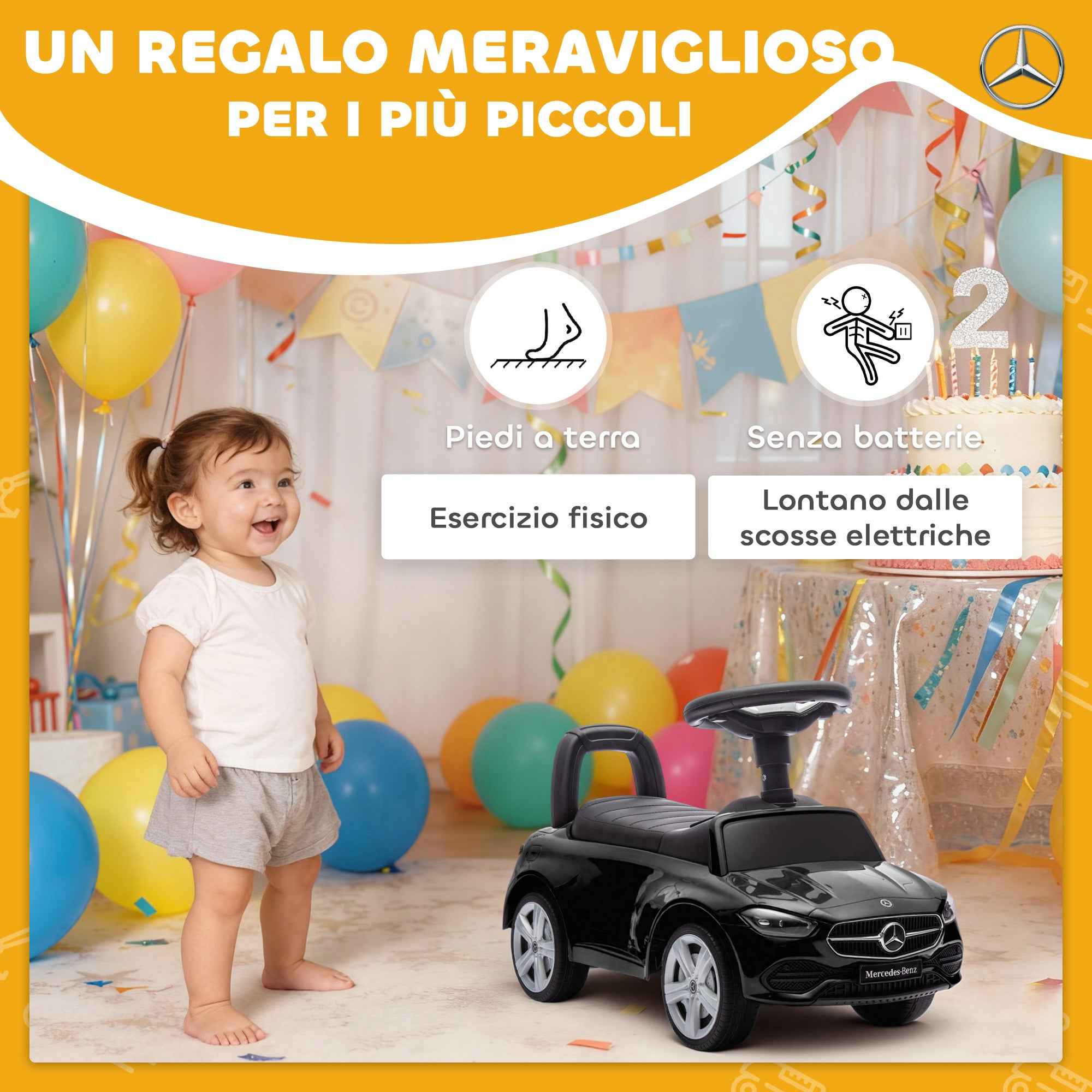 AIYAPLAY Mercedes Benz Licensed Ride-On Toy Car with Horn and Storage Space, 65x28x39 cm, Black