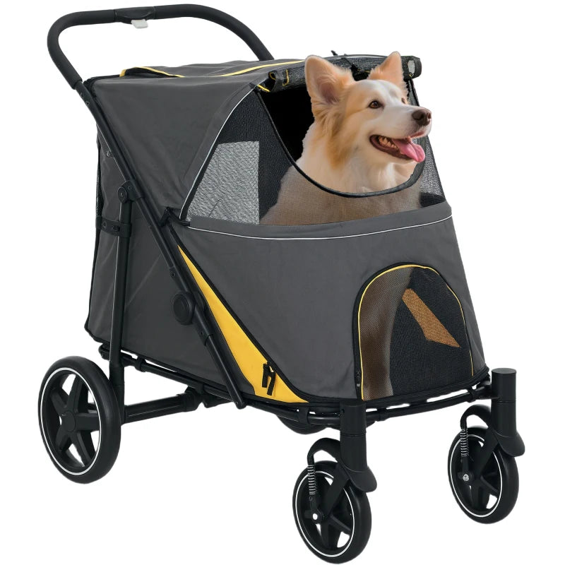 Folding Dog Stroller for Medium Dogs with Zippered Entrances and Mesh Windows, 112x65x100 cm - Borge' Group Limited