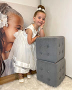 3 Piece Storage Bench Set with 2 Velvet Ottoman Stools, Pearl Grey