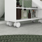 Space-Saving 3-Tier Kitchen and Bathroom Cart with Side Bars and Wheels with Brakes, White