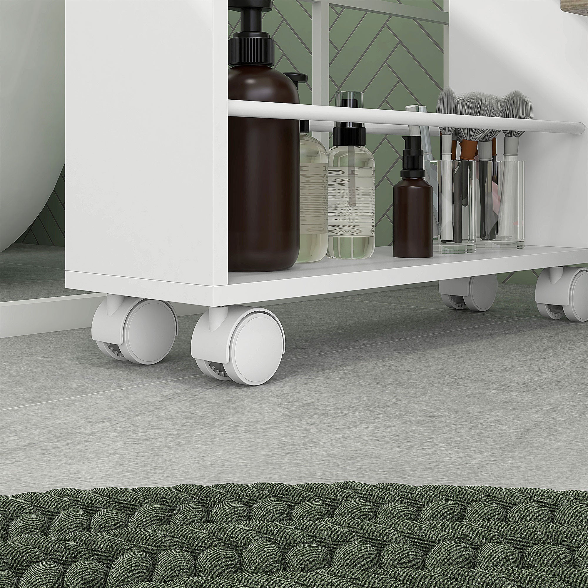 Space-Saving 3-Tier Kitchen and Bathroom Cart with Side Bars and Wheels with Brakes, White