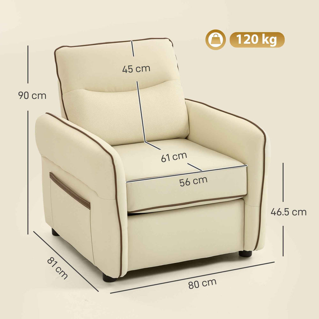HOMCOM Modern Lounge Chair with Thick Padding, Side Pocket and Faux Leather Upholstery, Beige
