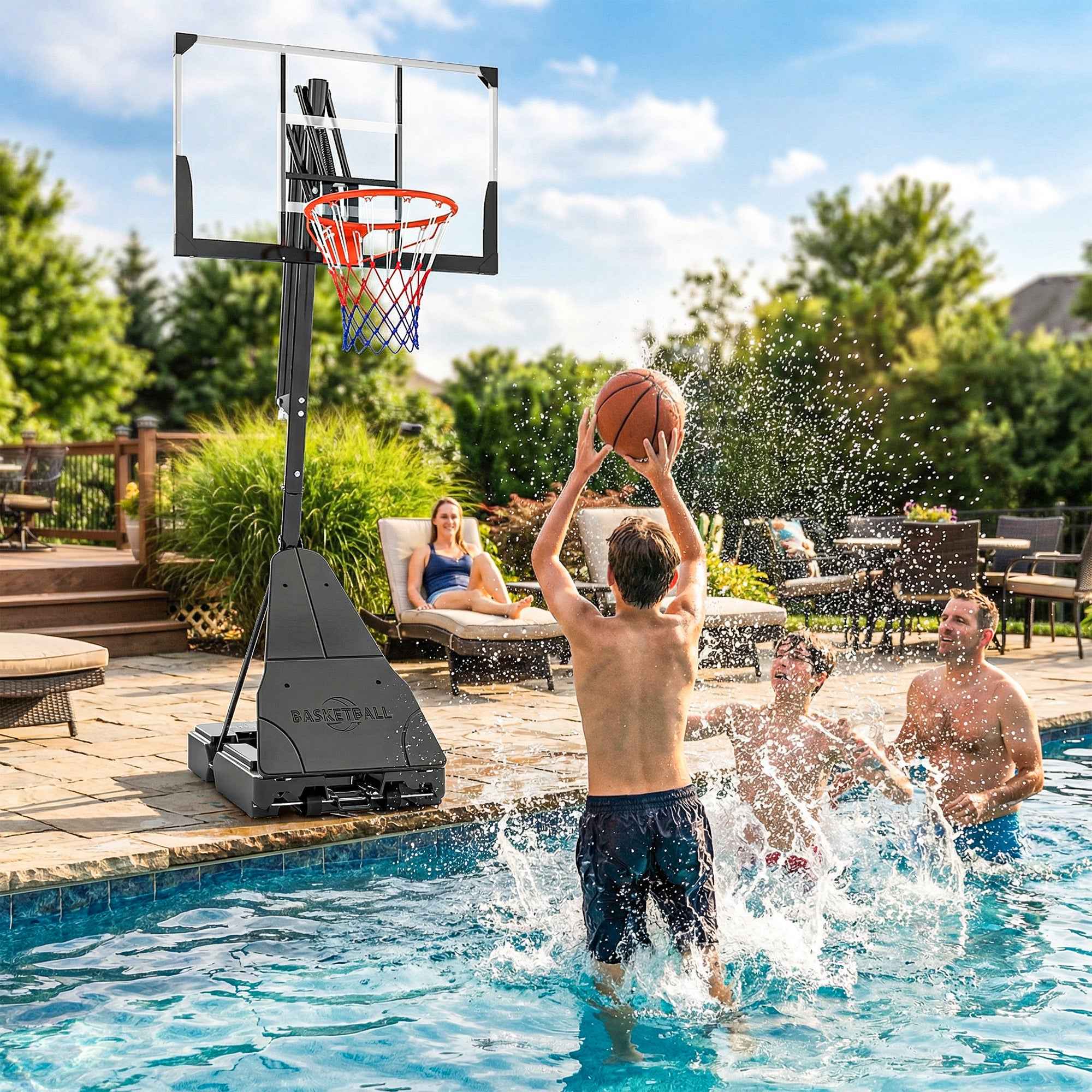 SPORTNOW Portable Outdoor Basketball Hoop, Adjustable 2.45-3.05m, Shatterproof Backboard, Hand Crank Adjustment