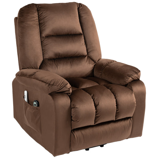 HOMCOM Relaxing Lift Chair, Reclining, Massaging and Heated in Velvet, Brown