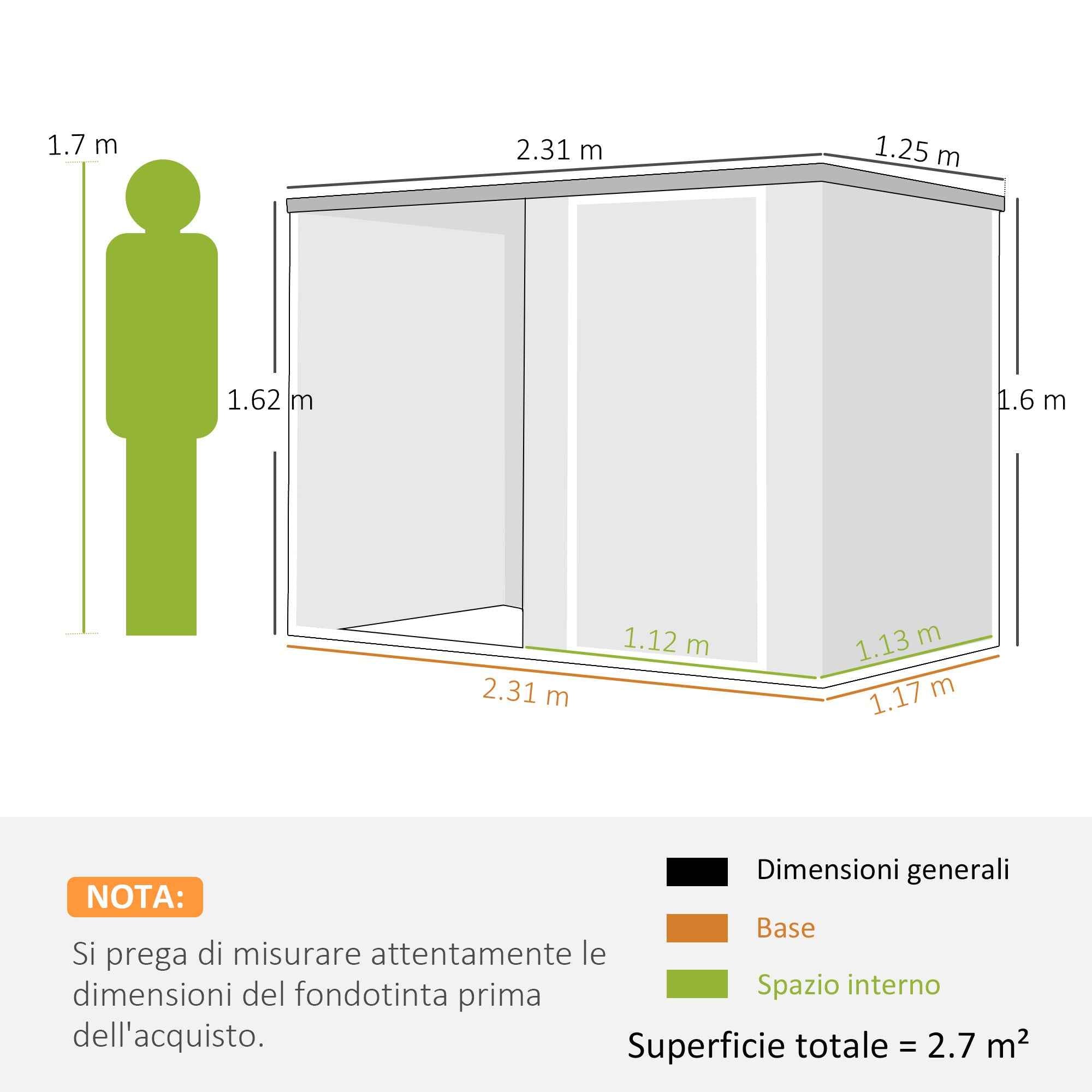 Outsunny Galvanized Steel Garden Shed, Lockable Door, 231 x 125 x 162 cm, Grey