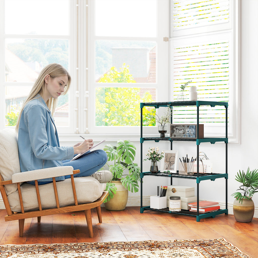 Outsunny 4-Tier Open Plant Stand in Steel and Plastic, 67x49x105 cm, Dark Green