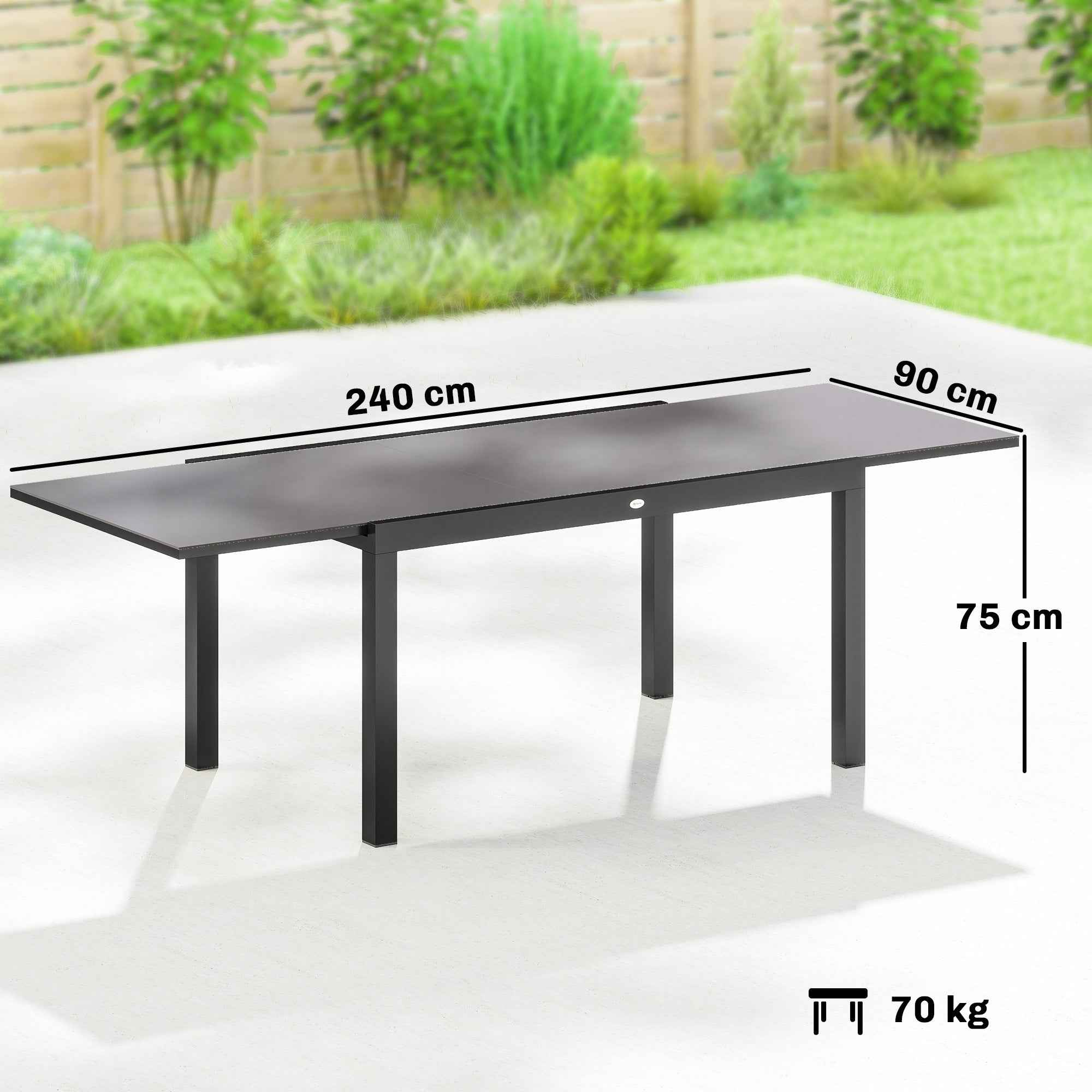 Outsunny Garden Table Extendable Dining Table 140/240x90 cm Black