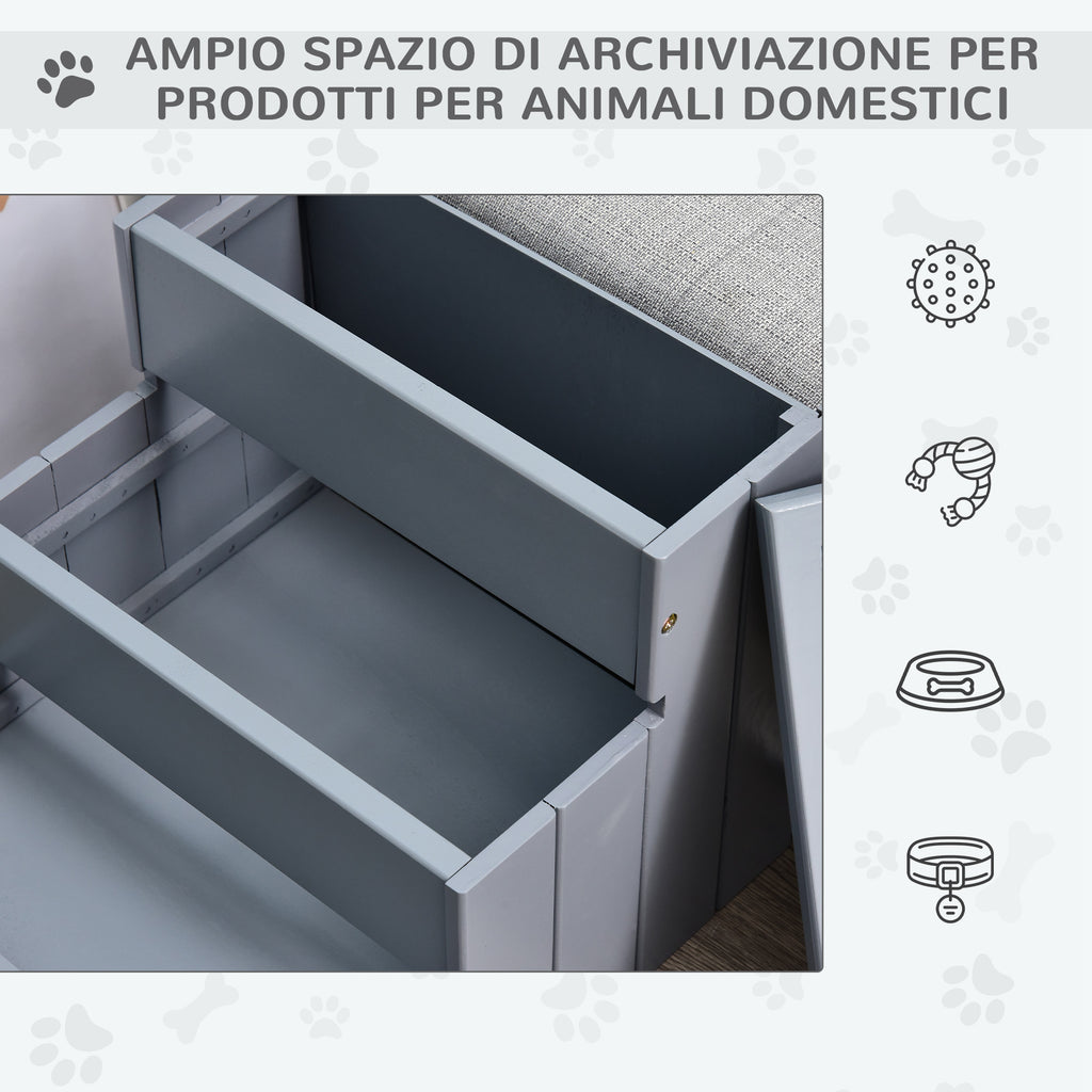 3-Step Dog Stairs with Non-Slip Mat and Storage Space, 40.5 x 44.5 x 38 cm, Grey