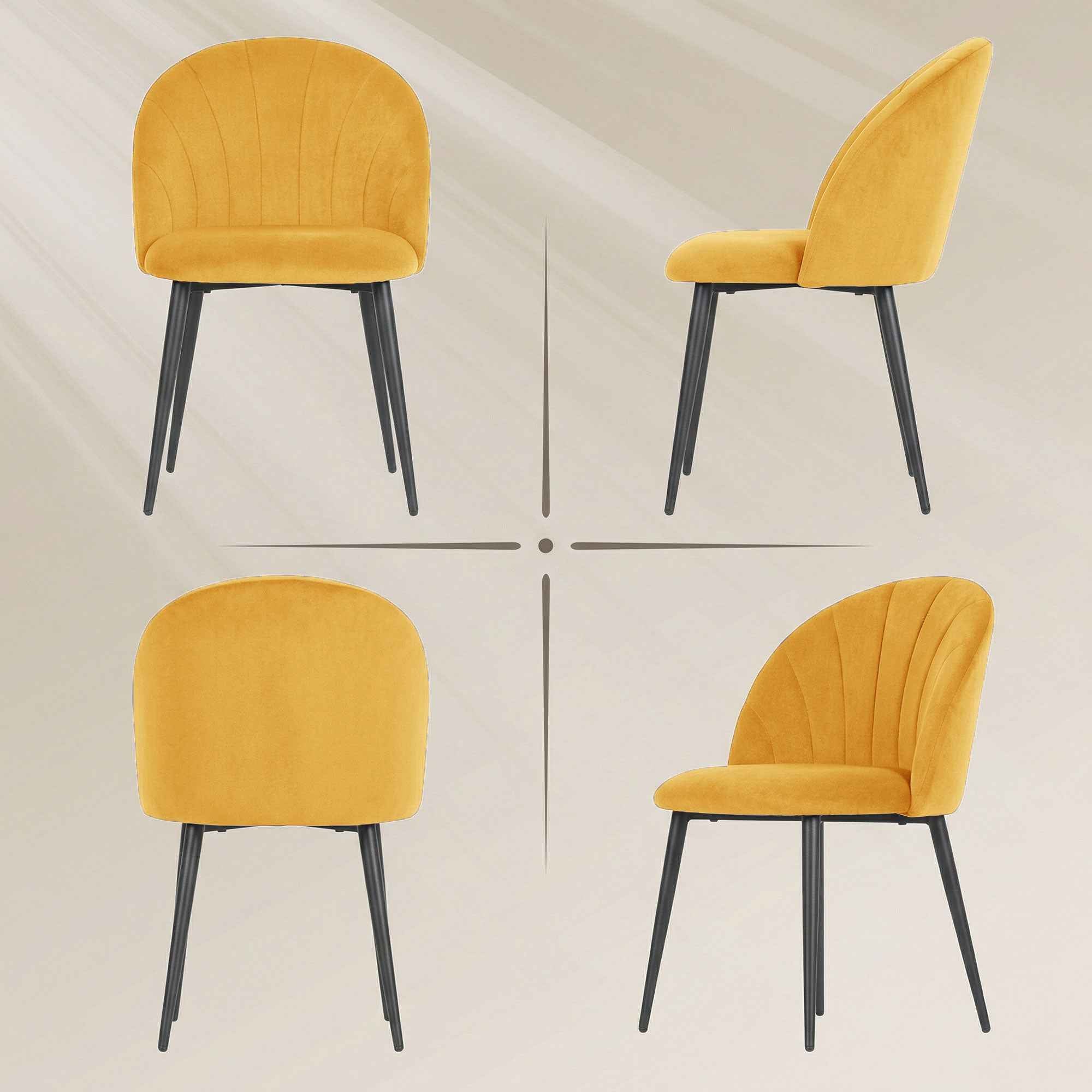 HOMCOM Set of 2 Velvet Shell-Back Dining Chairs, 52 x 55 x 79 cm, Yellow