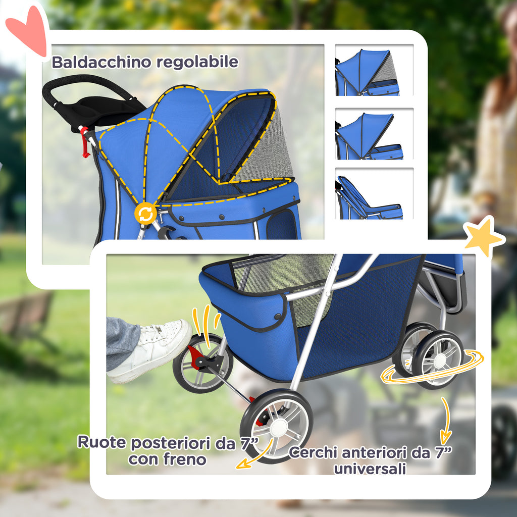 PawHut Folding Dog Stroller with Cup Holder and Basket, 77x44x102 cm, Blue