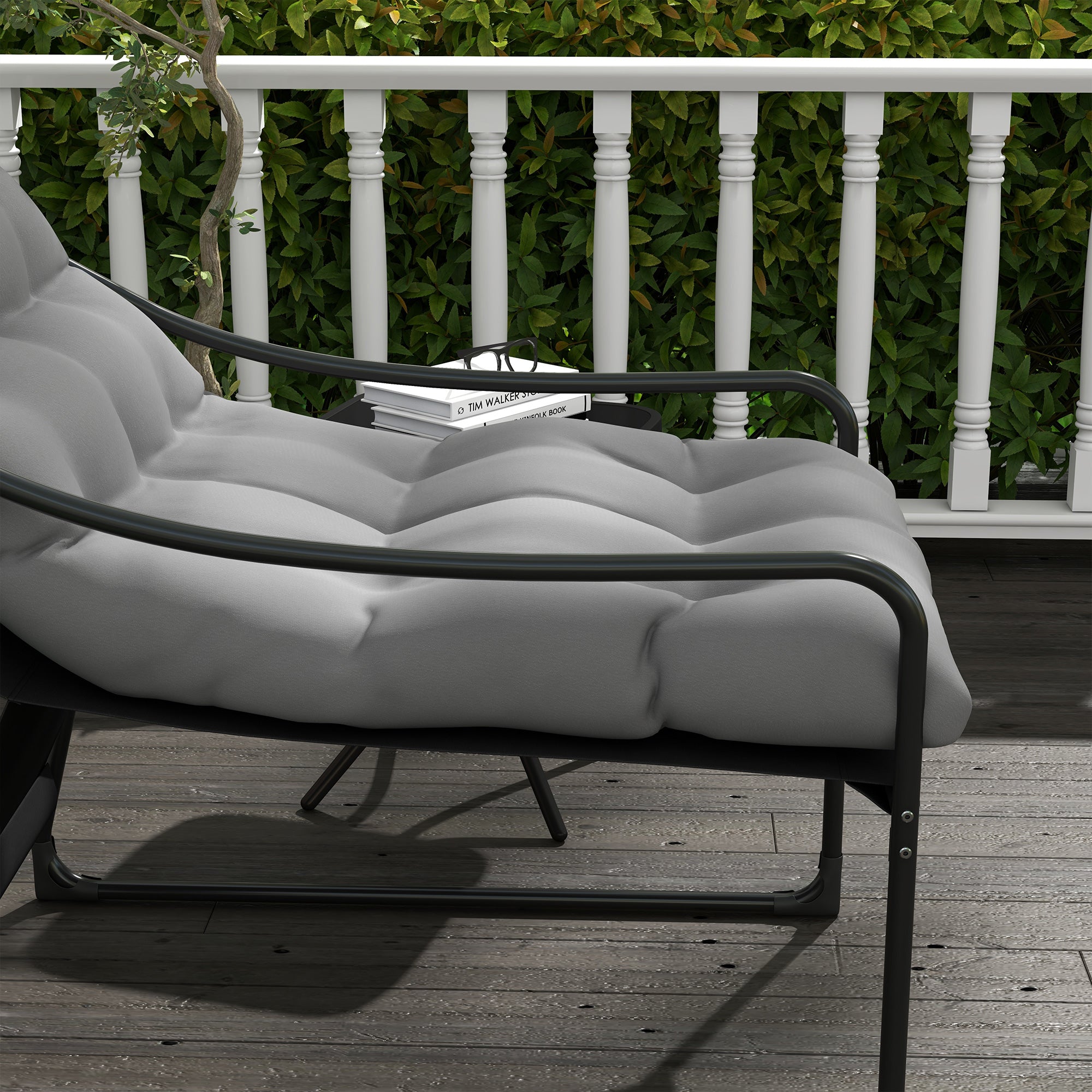 Garden Armchair with Padded Cushion, in Steel and Polyester, 62x110x88 cm, Gray and Black - Borgè