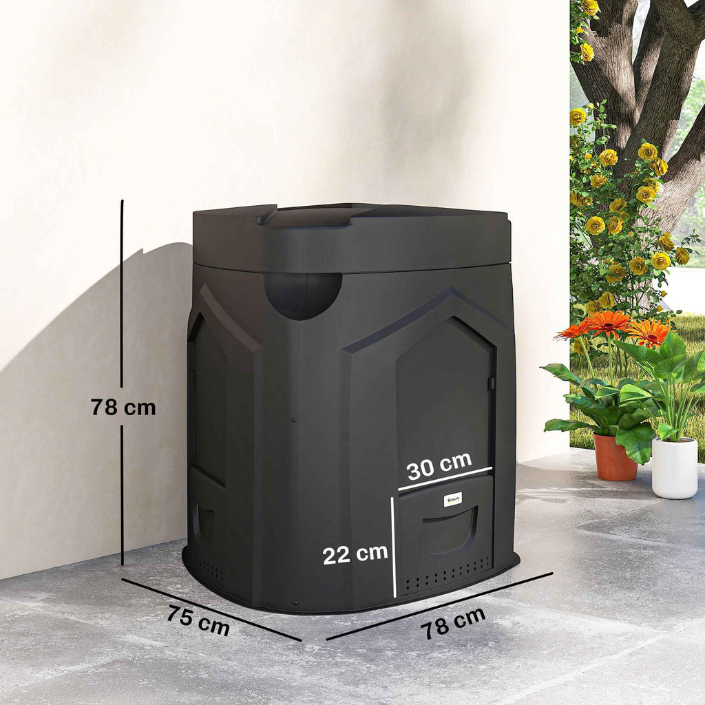 Outsunny Rotating Triangular Garden Composter with 3 Doors, 78x75x78 cm, Black
